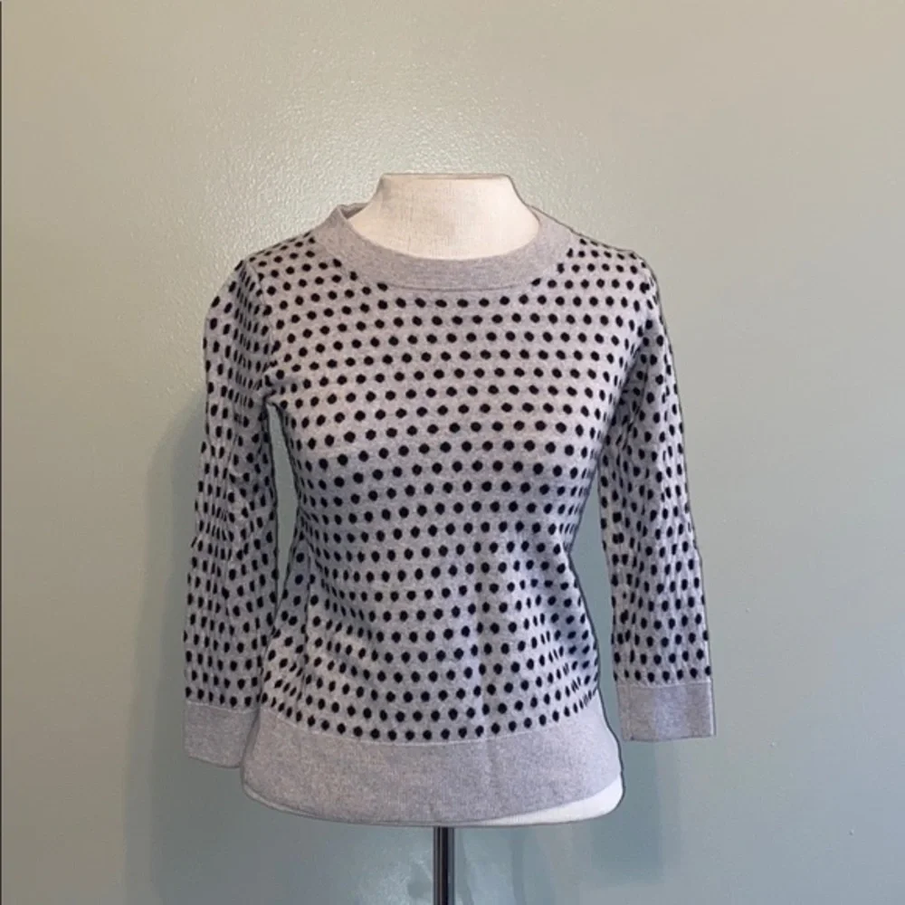 J.Crew polkadot long sleeve sweater gray and black merino wool small